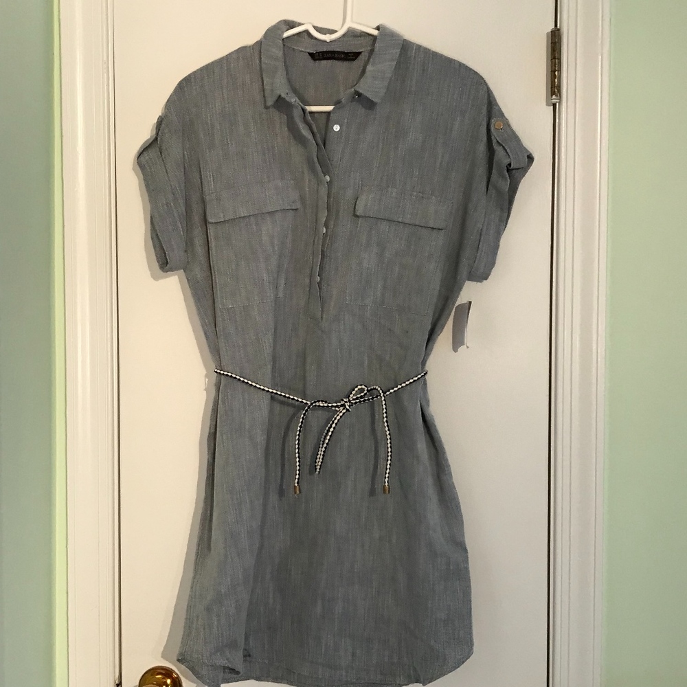 Zara Basic white and blue light knit dress